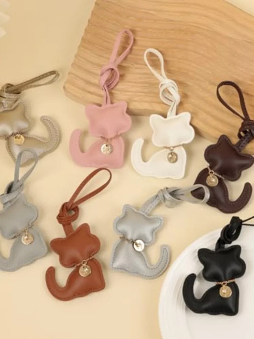 Cat Vegan Leather Bag Charm Rhinestone Purse Keychain Handbag Tote Accessory